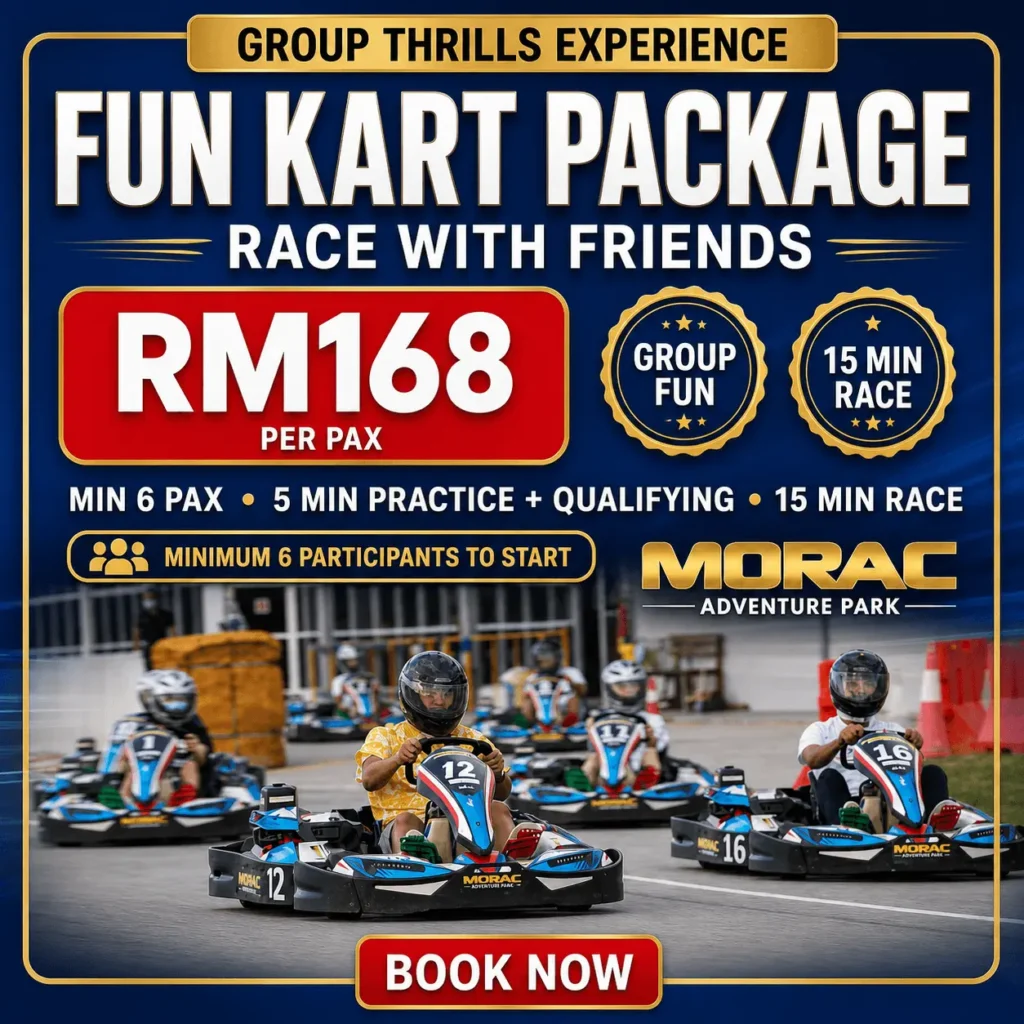 five go karts driving in a formation at Morac Adventure Park, Langkawi, Malaysia